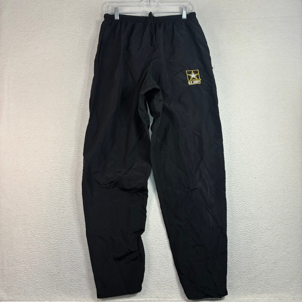 US Army APFU Track Pants Men M/L Black Windbreaker Ankle Zip Military Drawstring